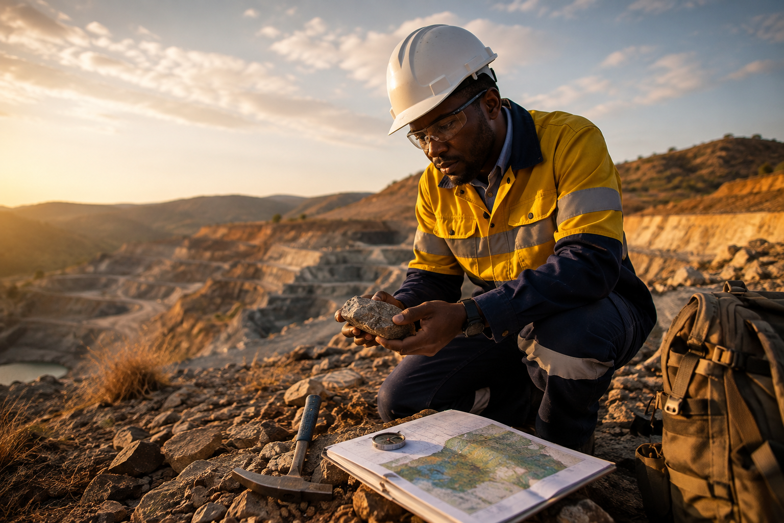 Géologue travaillant sur un site d'exploration minière